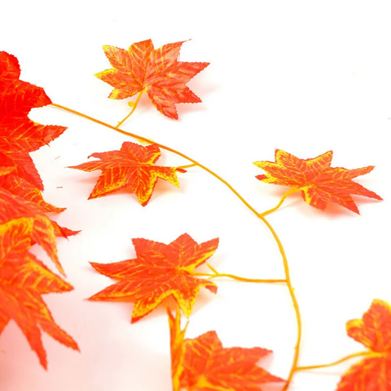 1X 230CM Artificial Silk Maple Leaf Garland Maple Leaves Vine Hanging Thanksgiving Autumn Garland For Wedding Garden Party Decor