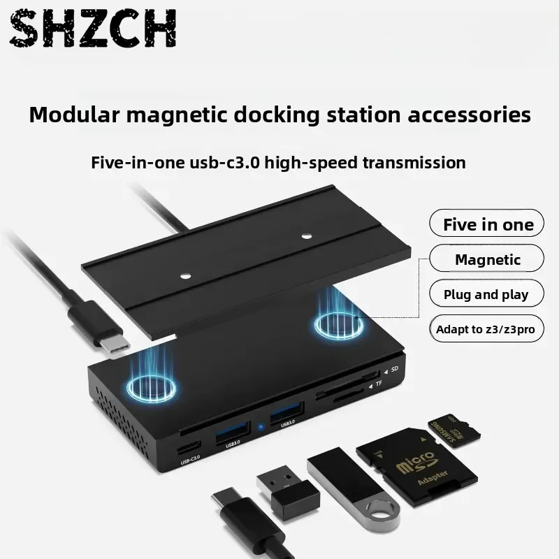 Magnetic Modular USB Hub Adapter for Laptop Type C Multiport Dongle with SD Card Reader Slim Docking Station Portable Data Hub