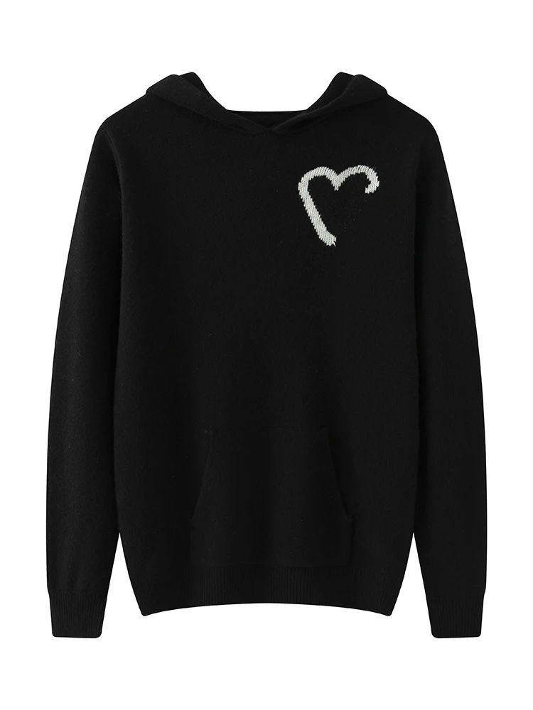 Nuovo pullover in lana merino al 100% per uomo maglione jacquard spesso lavorato a maglia autunno inverno con cappuccio maniche lunghe morbido top casual