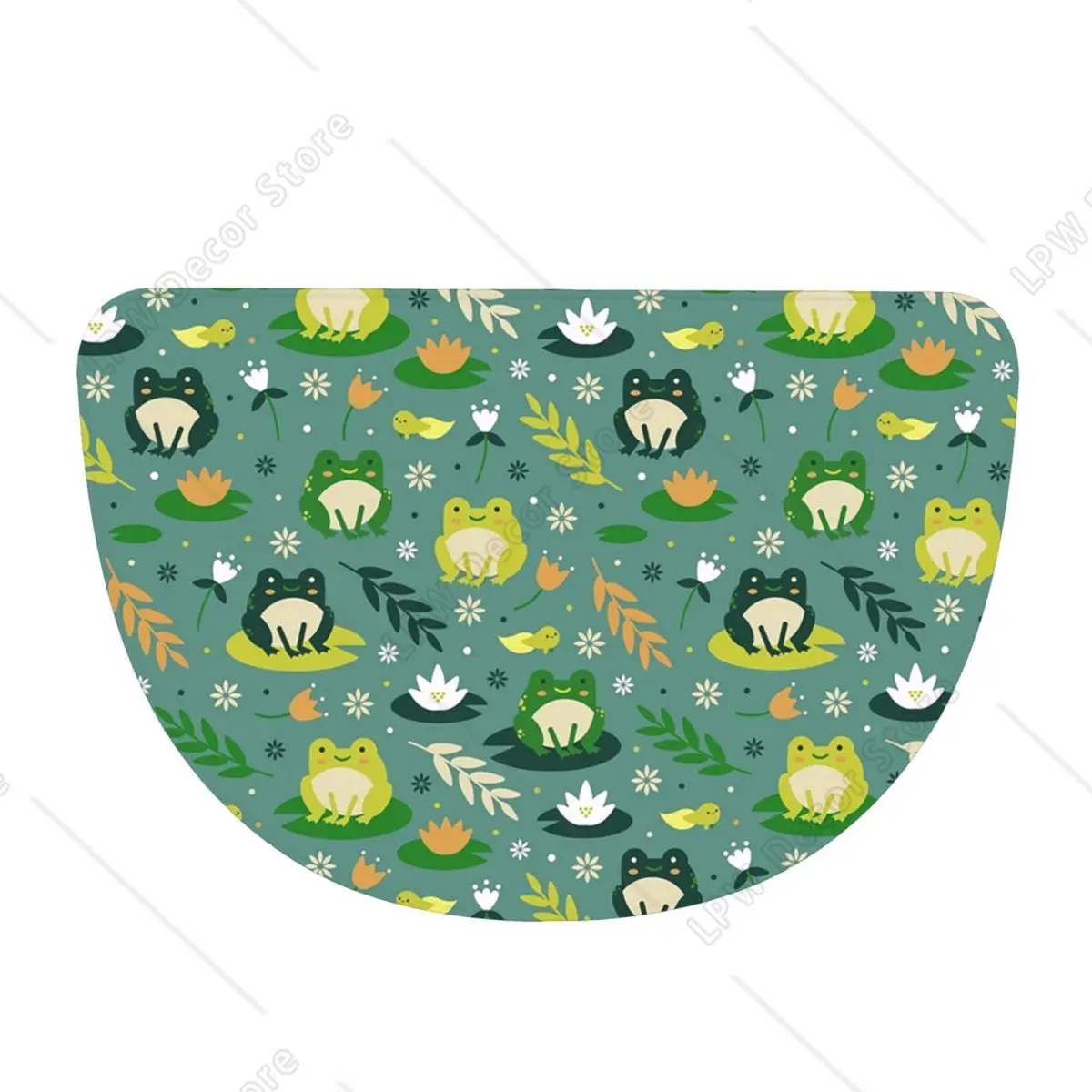Cute Frogs Pattern Soft Flannel Half Round Doormat Non Slip Bathroom Mat Absorbent Floor Carpet for Home Bedroom