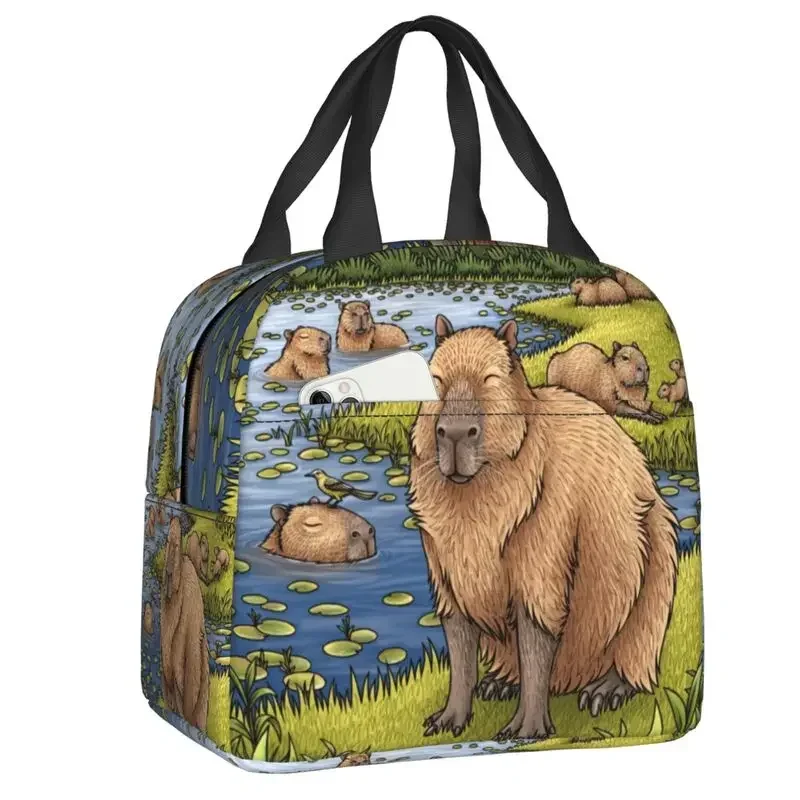 Sac à lunch capybara pour hommes et femmes, animal mignon, glacière chaude, boîte isotherme pour enfants, travail scolaire, pique-nique, sacs fourre-tout