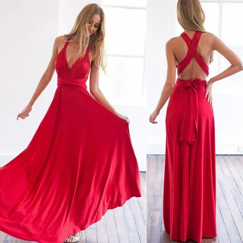 Imagen 1 del producto Sexy mujer Multiway Wrap Convertible Boho Maxi Club vestido rojo vendaje vestido largo fiesta damas de honor Infinity Robe Longue Femme