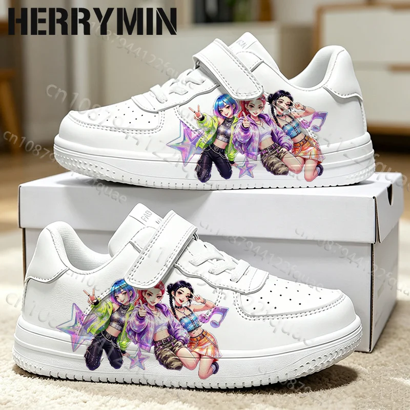 Gift for Him Girls Casual Sneakers Cute Anime Idol Style Character Print White Flat Shoes Lightweight School Footwear