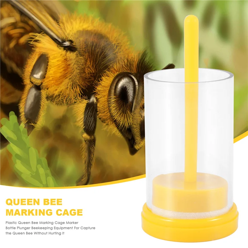 MAKE-Plastic Queen Bee Marking Cage Marker Bottle W/ Plunger Beekeeping Equipment For Capture The Queen Bee Without Hurting It