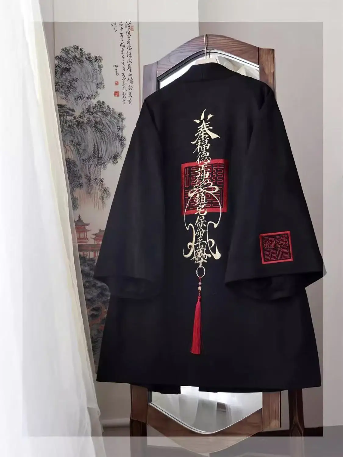 NIche جديد النمط الصيني الزي الرجال النساء ترقية التطريز متوسطة طول معطف Vintage احتفالي للجنسين سترة خارجية رداء محظوظ