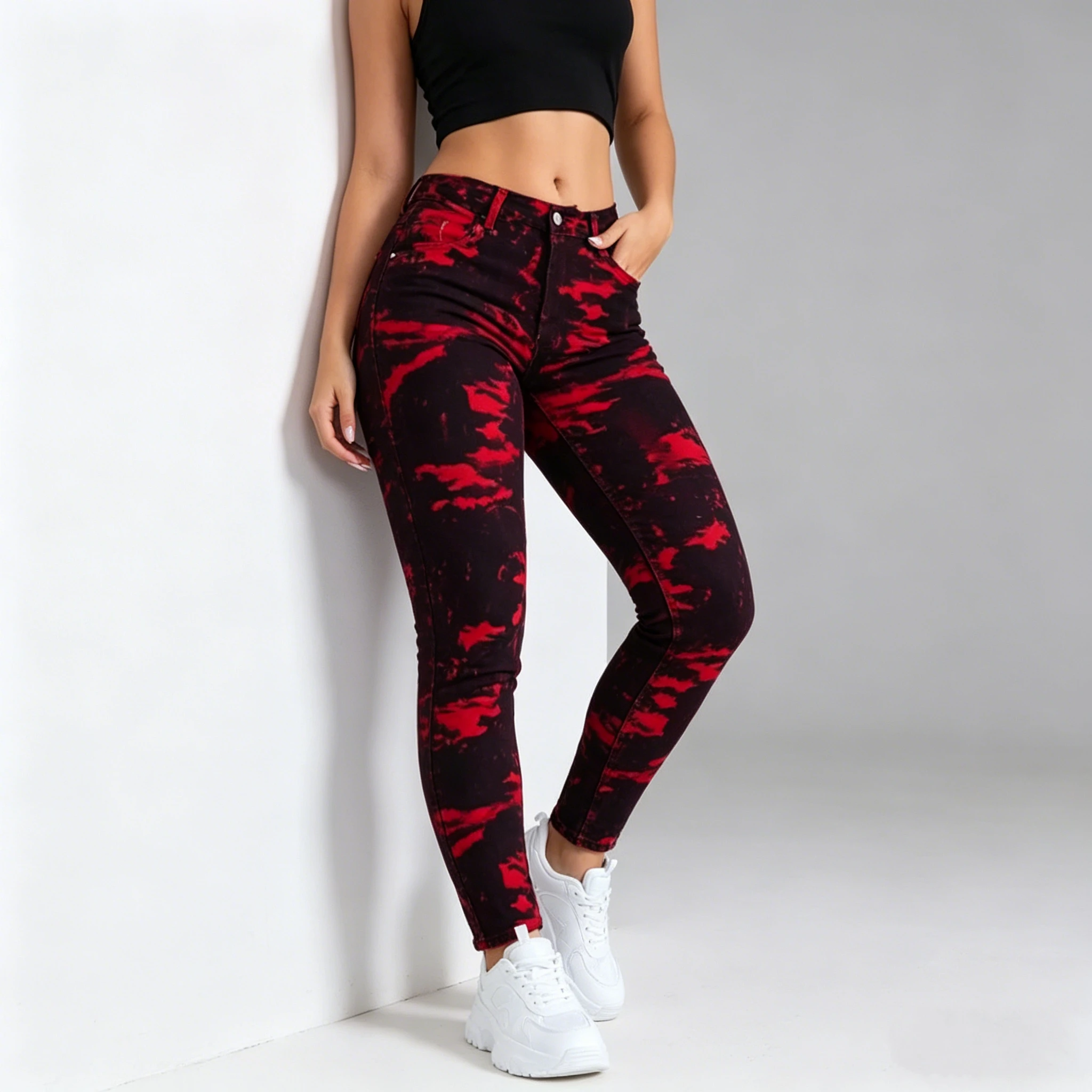 

Stretchy Red Black Womens Jeans Butt Lifting Tummy Control Skinny Women Pants High Waist Slim Fit Casual Tapered Leg Comfortable