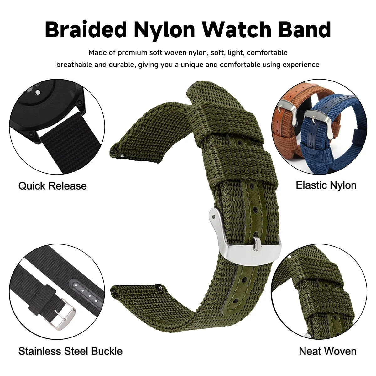 22mm 20mm Strap for Samsung Galaxy Watch 6/5/4 Gear S3 Active 2 6/4Classic 18/24mm Nylon Canvas Bracelet for Huawei 4Pro GT3 2e