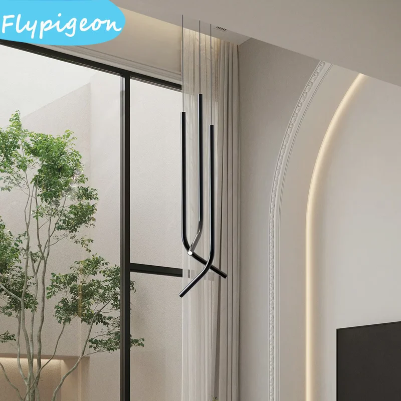 الشمال الانحناء خط قلادة ضوء الذهب الأسود شريط طويل مصباح معلق لغرفة المعيشة غرفة نوم السرير ديكور مصابيح متدلية