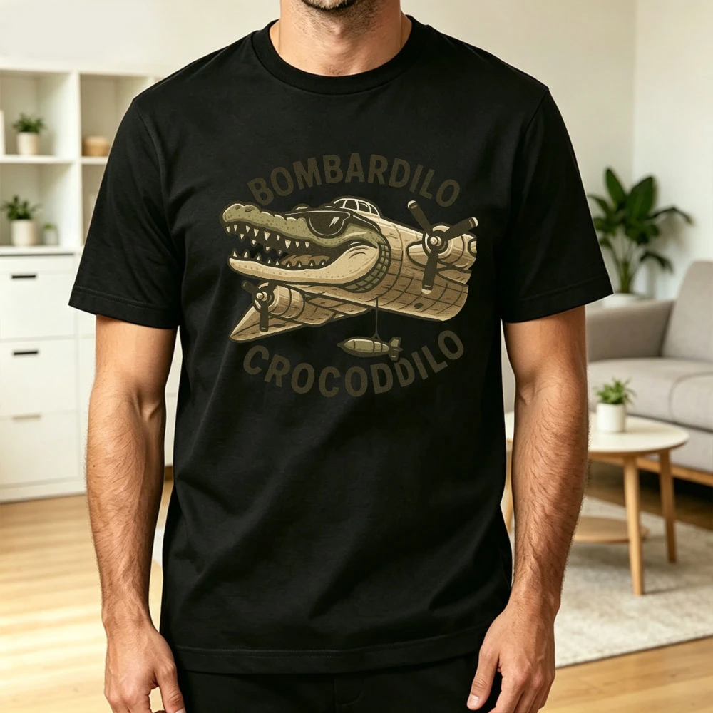 Bombardilo Crocoddilo Airplane Crocodile Sonnenbrille Herren Baumwoll-T-Shirt Lustiges Tier-Cartoon Vintage Grafik Lässiges Urlaubs-Oberteil