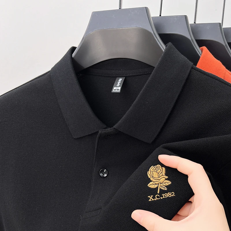 

Мужская рубашка поло из 100% хлопка с коротким рукавом и воротником с лацканами, вышитый логотип, мягкая ткань, дышащая, против катышков, повседневная, летняя, мужская