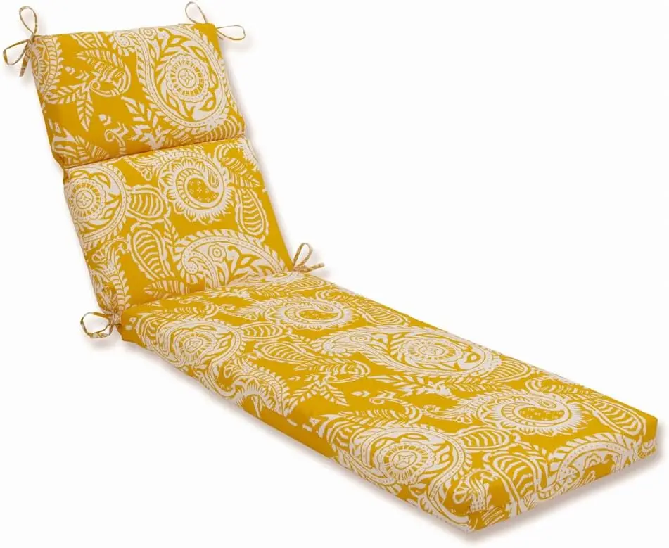 Pillow Perfect Paisley Indoor/Outdoor Split Back Chaise Lounge Cushion With Ties, Plush Fiber Fill, Weather, And Fade