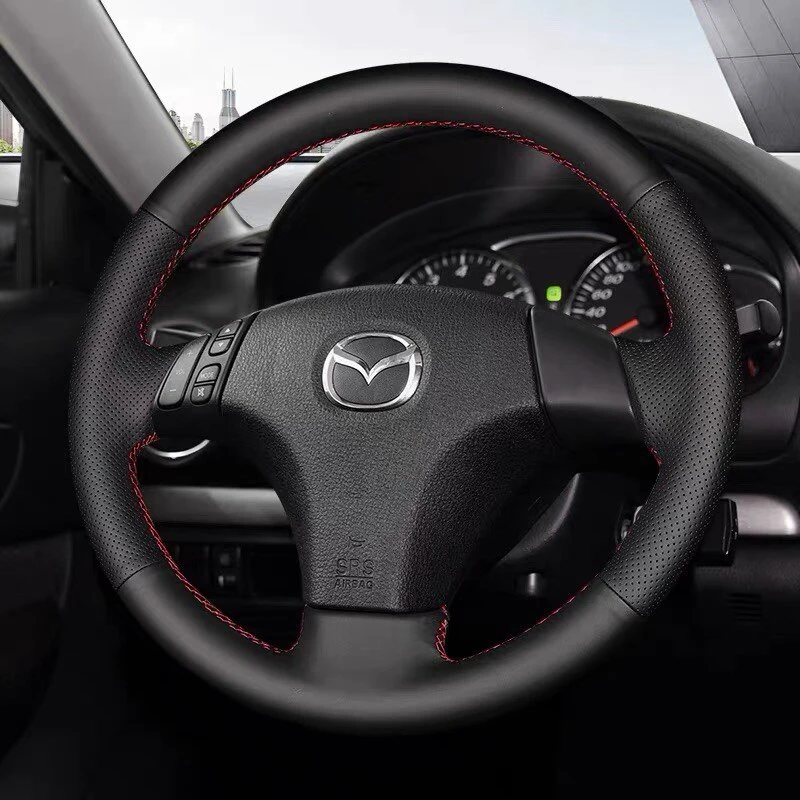 Handgenähter Leder-Lenkradbezug für Mazda 6 Atenza 2004-2015 Mazda 3 2010-2012 Mazda 5 Rutschfeste Innenausstattung