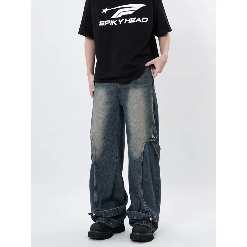 American Vintage High Street Men's Jeans Fashion Hip-hop Loose Straight Leg Jeans Men's Casual Wide Leg Pants Y2k Streetwear