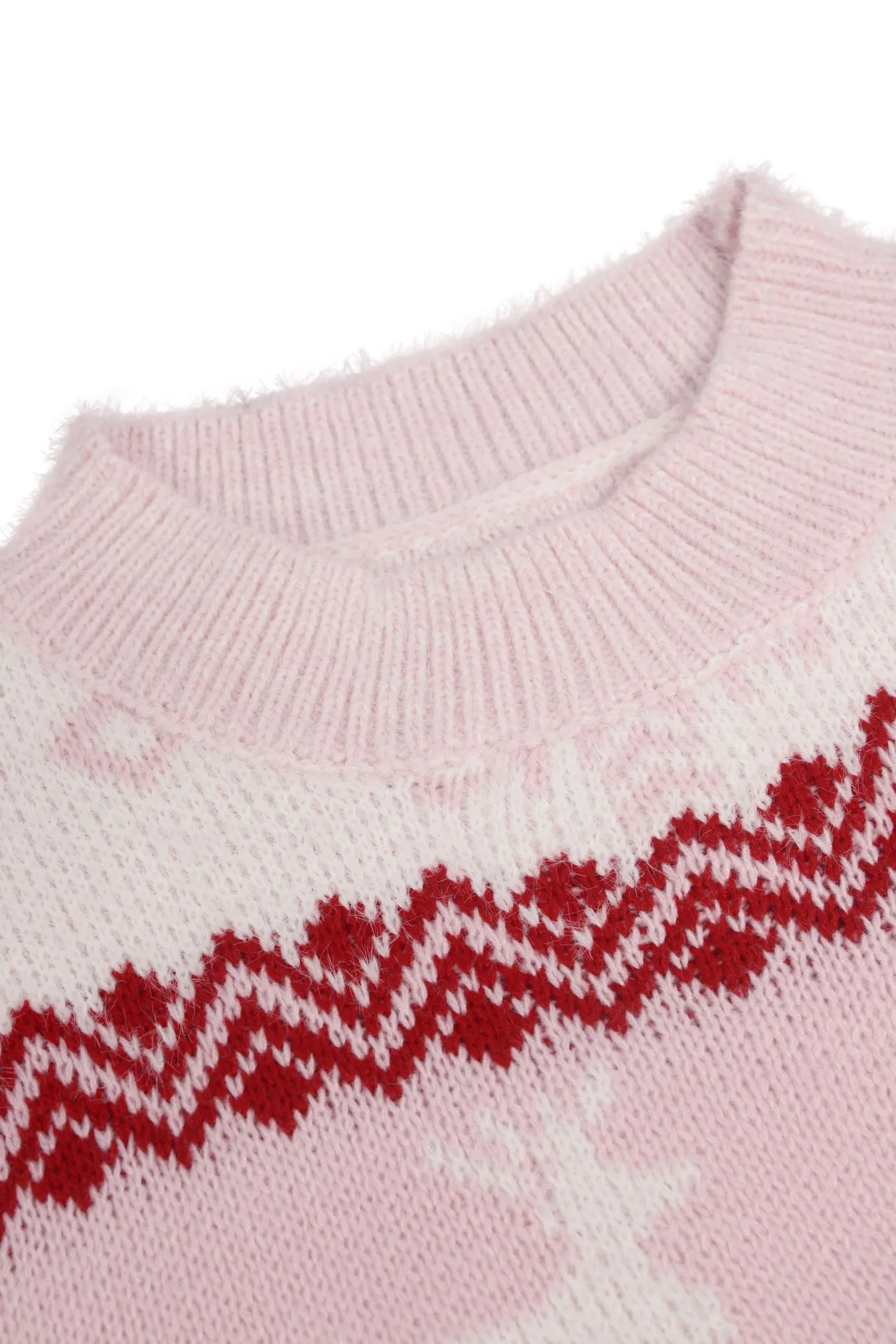 여성용 핑크 크리스마스 순록 패턴 오버사이즈 니트 스웨터 크루넥 홀리데이 풀오버 패션 여성용 편안하고 따뜻한 상의