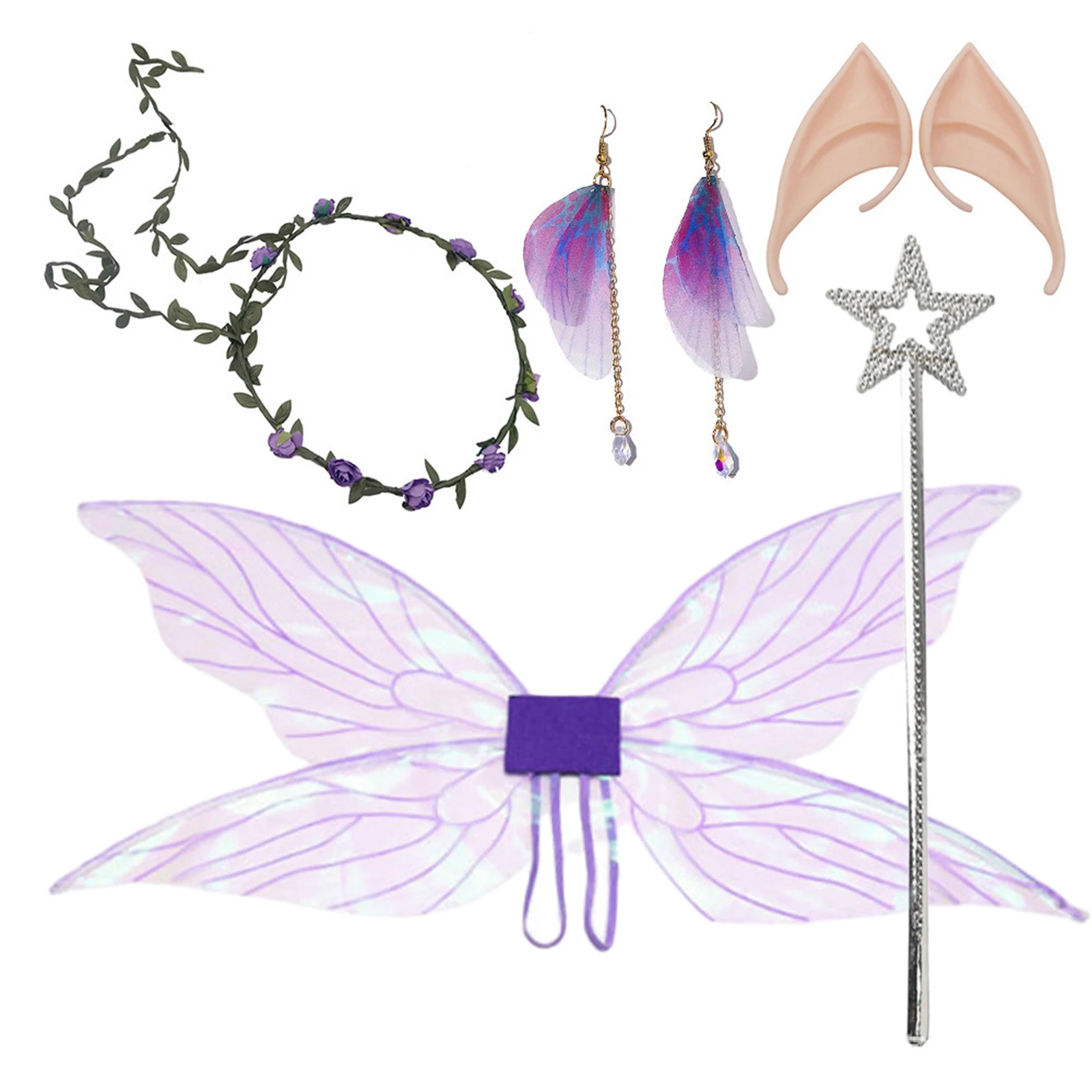 ผู้หญิงสาวปีกผีเสื้อ Elf หู Fairy Stick Garland ต่างหูชุดเครื่องแต่งกายสําหรับ Halloween Masquerade COSPLAY PARTY อุปกรณ์เสริม