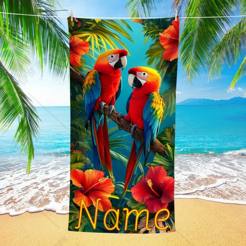 Personalized Name/Number/Text Parrot Beach Bath Towel  Beach Towel Summer Vacation Essential Poolside Accessory Perfect Gift