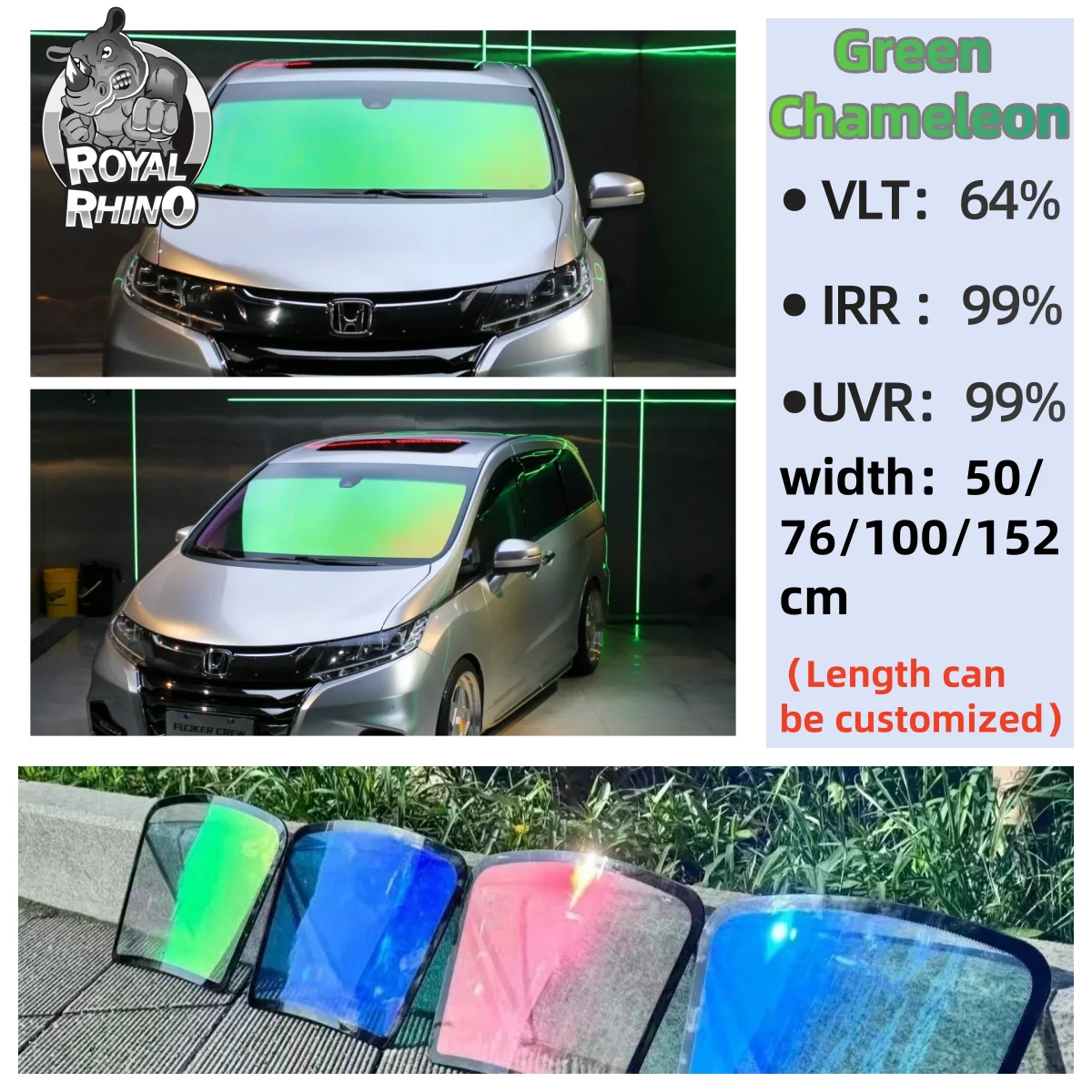 

Aurora Green Chameleon VLT 64% Car Front Rear Window Tint Windshield Protection Solar Wrap Film Anti UV Heat Insulation
