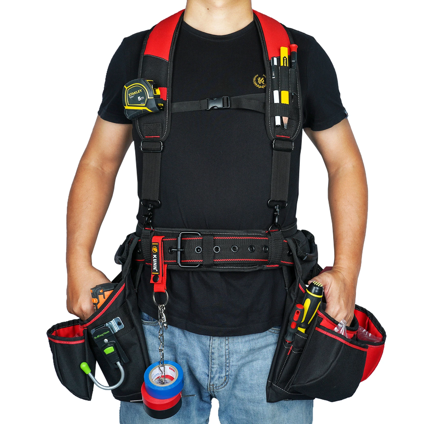 KUNN Carpenter Tool Belt with Suspenders Pro Framer Suspension Tool Rig for Construction Contractors and Electrician