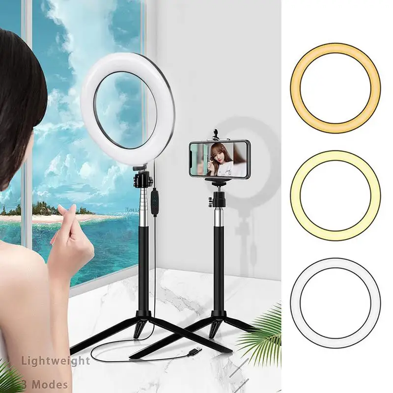 Portable Ring Light Selfie Ring Light USB Selfie Ring Light With Phone Holder Desk Tripod Lighting Modes Remote For IOS &Camera