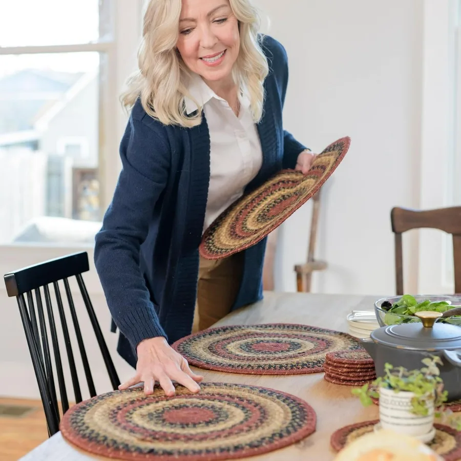 

Набор из 6 круглых салфеток из джута Highland, 15 дюймов, теплый доводчик и деревенский декор, разноцветные коврики для стола — яркие цвета, прочный