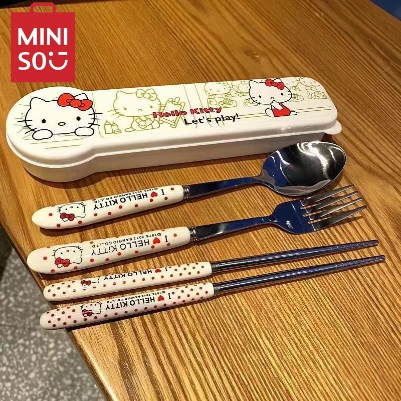 

Cute Hello kitty Spoon and chopsticks set Stainless Steel Spoon Fork with Case Cutlery 3 Piece Portable kitchen gadget sets