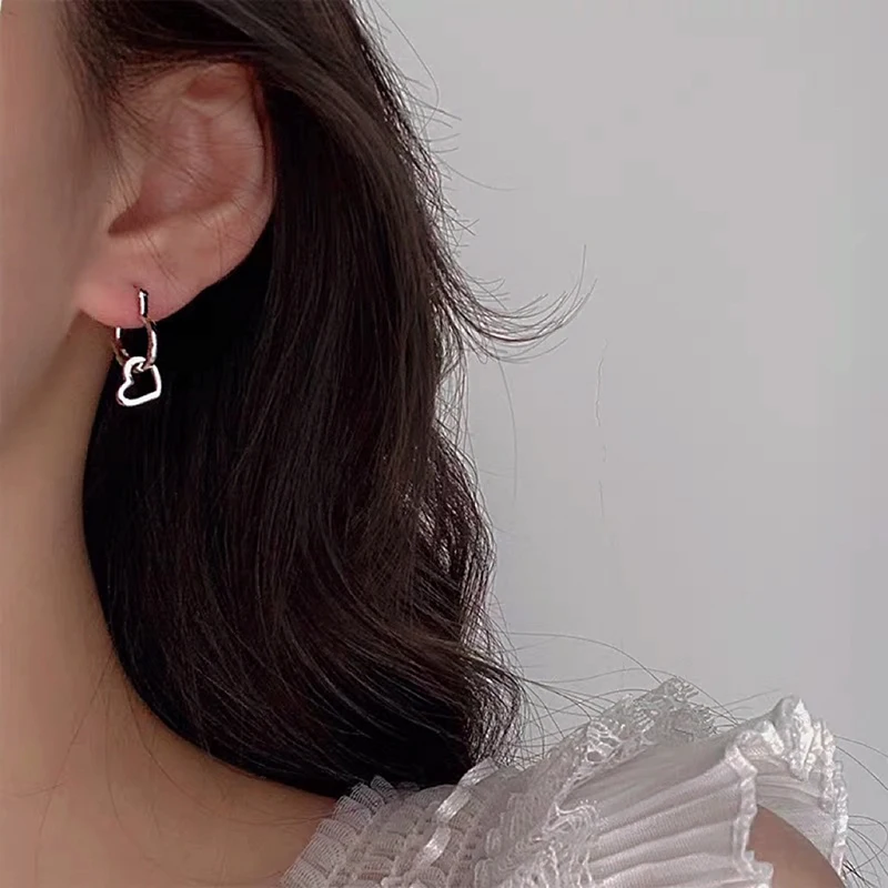 Women's Fashion Elegant Dangle Earrings Cute Heart-shape Hoops Connected Copper Female Romantic Drop Earring Jewelry Accessories