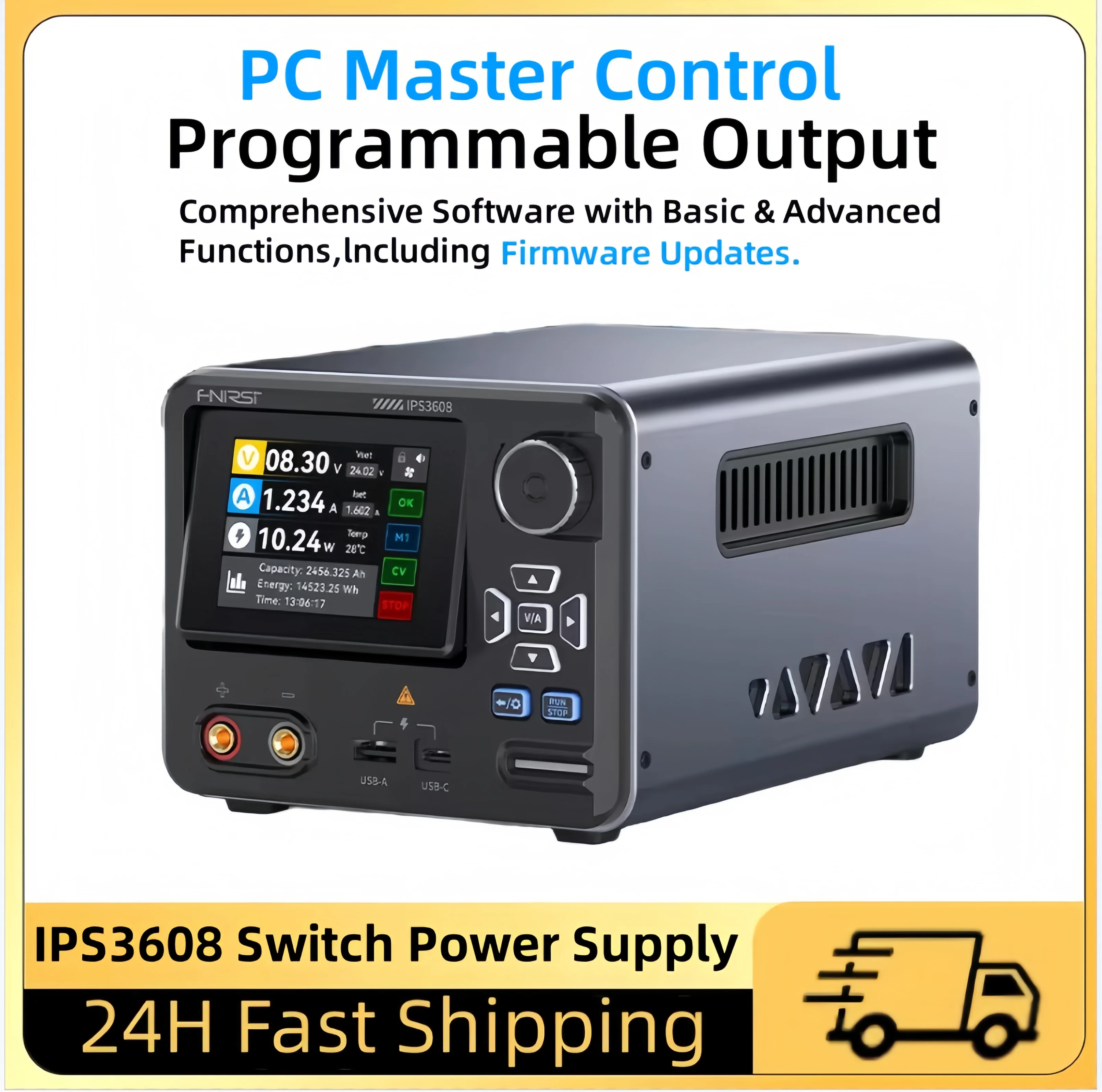 

Интеллектуальный лабораторный инструмент FNIRSI IPS3608 с изогнутым дисплеем, 36 В, 8 А, 285 Вт, выход быстрой зарядки USB PD/QC, 8 защитков, откидной экран