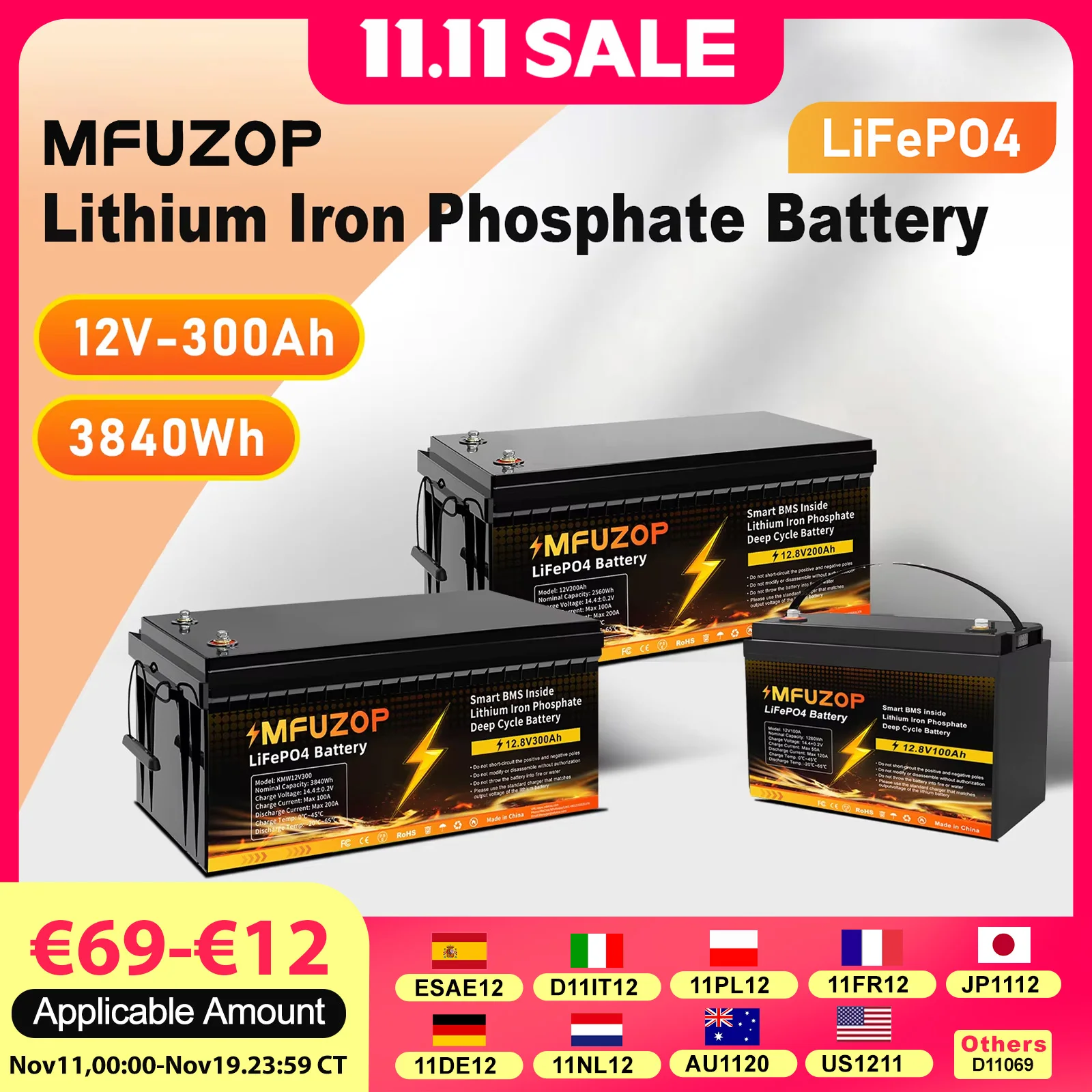 

Datouboss 12v 24V 48V Portable Rechargeable LiFePO4 battery built in smart BMS deep cycle 10000 + for RV Solar no VAT