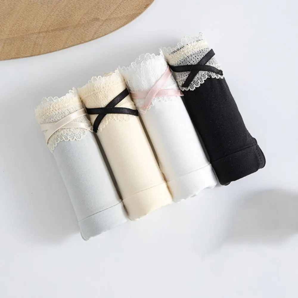 4 pçs respirável plissado renda bowknot calcinha de algodão virilha meados de cintura doce cuecas para mulher senhora