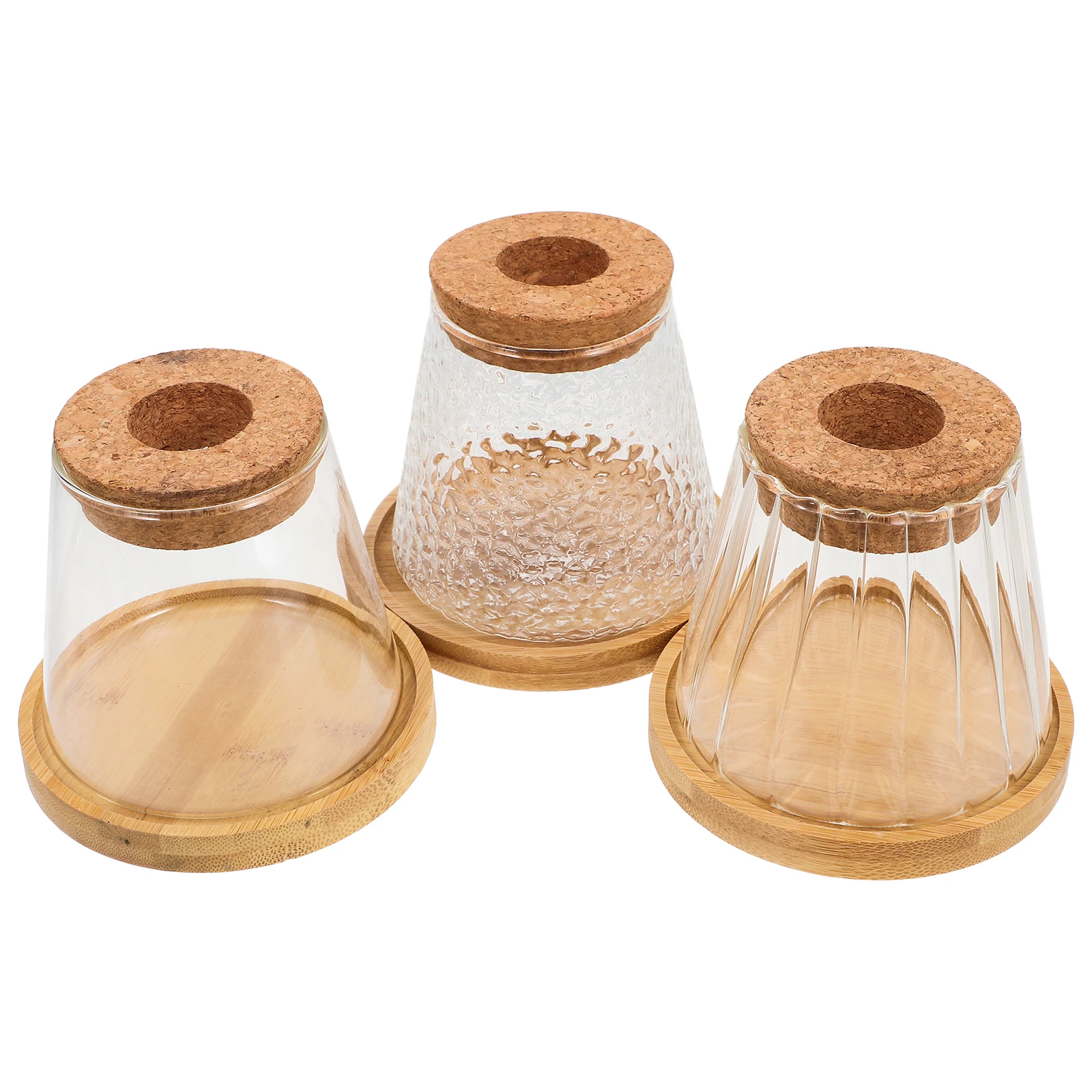 

3Sets Hydroponic Glass Planter Exquisite Vase Cork Tray Indoor Gardening Micro Landscape Decor Minimalist Design