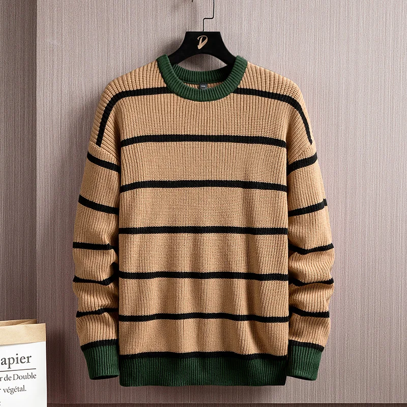 Men'S Striped Sweaters Spring Autumn Winter Clothes 2023 Pull OverSized 3XL Korea Style Casual Standard Pullovers