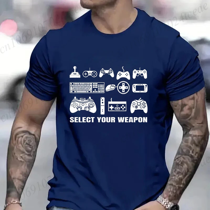 T Shirt for Men Clothing Fashion Gamer T Shirts Select Your Weapon Gamer Party Tee Dad Boy Gift Casual Oversized Men's Clothes