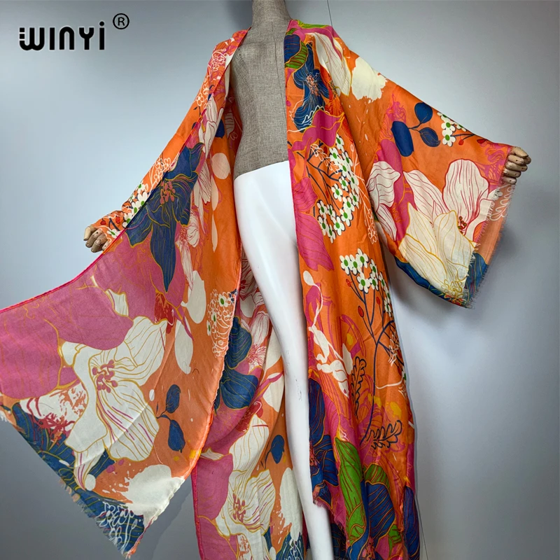 WINYI Africa moda kimono maxi abito da spiaggia copricostume Cardigan boho cappotto stampa Caftano abiti da spiaggia donna abaya dubai lusso
