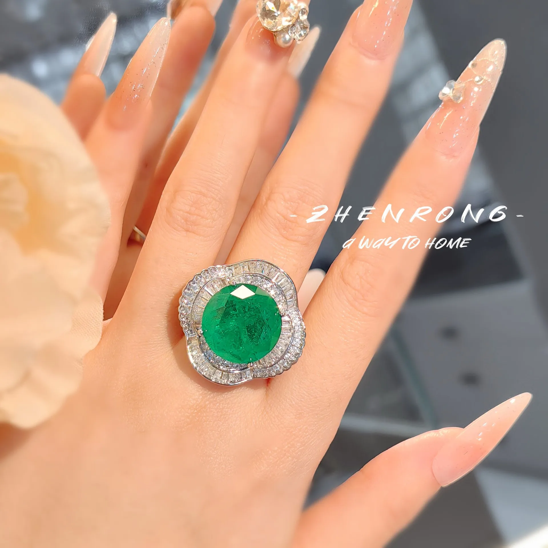 Exquisite Round Cut Tourmaline Emerald Jewelry Sets Luxury Platinum Plating Round Shape Retro Ring Earring Necklace Accessories