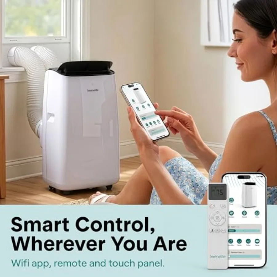 Portable AC for home use, white ABS plastic, white color, 12000 BTU inverter cooling with Wi-Fi, dehumidifier and dual hose sys - view 5