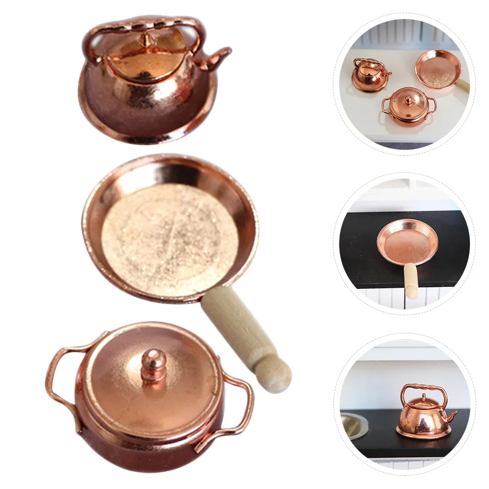 1Set Mini Keukengerei Set Prachtige Legering Miniatuur Ketel Steelpan Soeppan Realistische Indoor Decor Keuken Accessoires