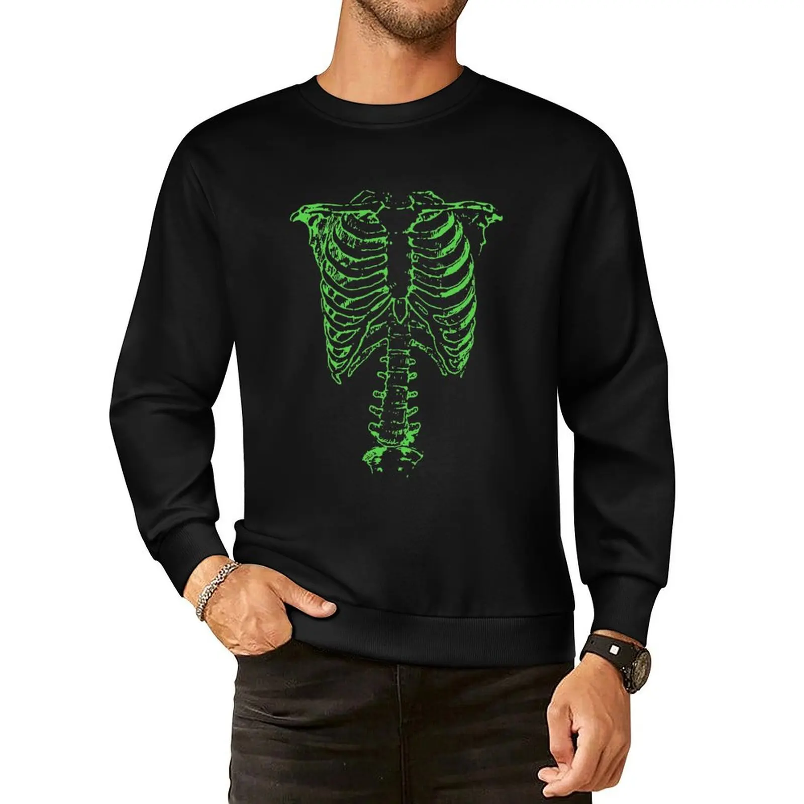 

Green Ribcage Pullover Hoodie blouse autumn new products male clothes aesthetic clothing anime sweatshirt