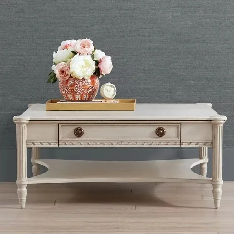 

# High Quality Living Room Furniture French Antiqued Solid Wood Square Coffee Table #