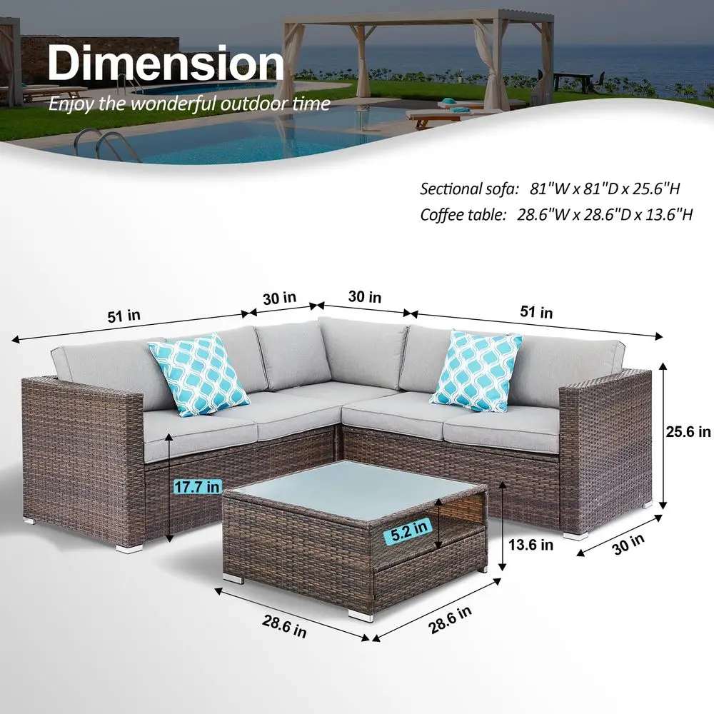 Piece Outdoor Patio Furniture Sets, Modular Wicker Sectional Patio Furniture with Tempered Glass Coffee Table, Outdoor Sectiona