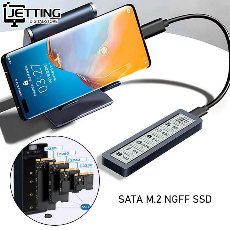 

Корпус SSD 5 Гбит/с SATA M.2 NGFF с экраном дисплея Интеллектуальное цифровое обнаружение здоровья USB Type C SSD-адаптер Корпус Дисковая коробка