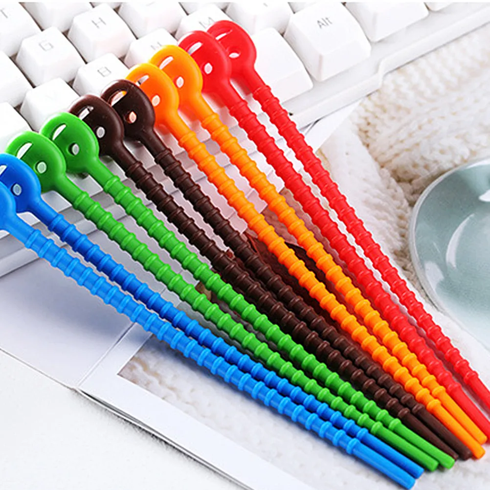 

10Pcs Silicone Cable Ties Reusable Wire Organizer Cord Tying Belt for Charging Data Headset Cable Management Desktop