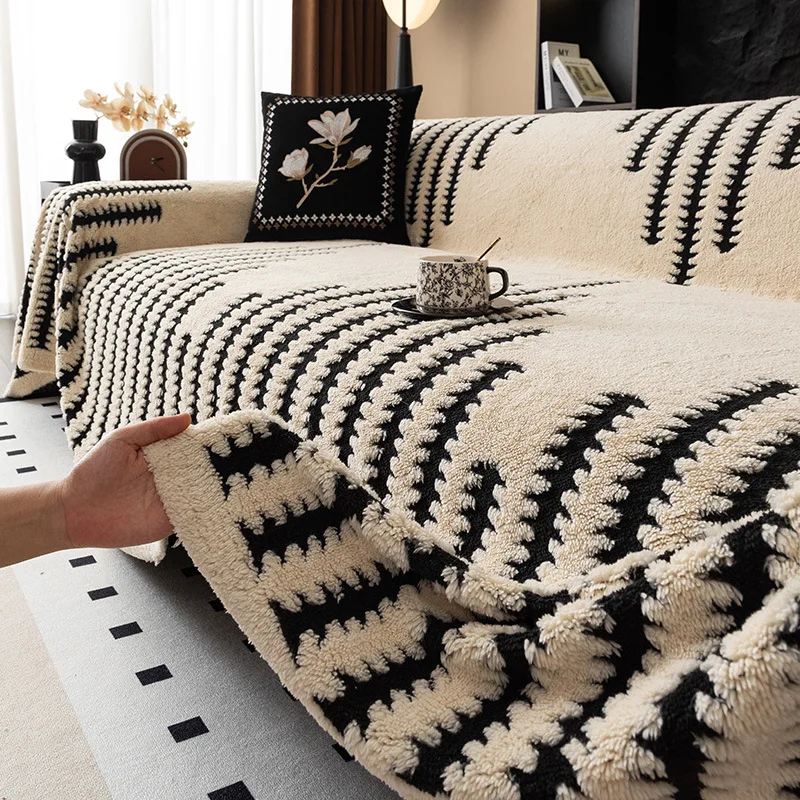 

Integrated Anti Cat Scratch All Inclusive Sofa Cover High-end Dustproof Cloth Winter Light Luxury Soft Thick Plush Couch Towel