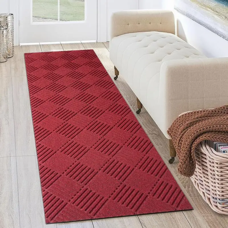 Backing Area Rug Runner, Indoor Outdoor Carpet Door Mat for Floor Entryway Kitchen Laundry Balcony Garage Corridor Stair,Red