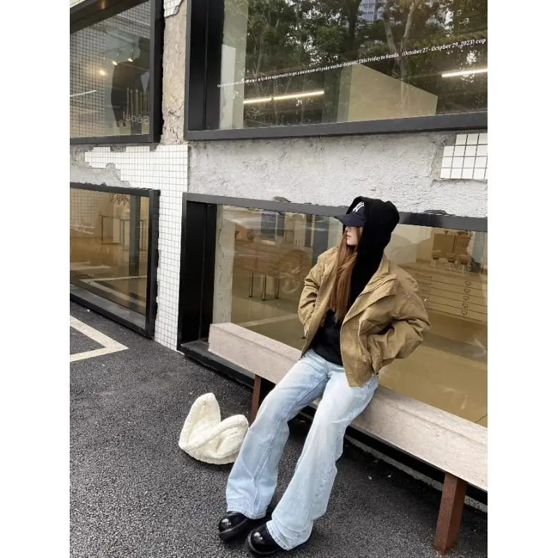 

Куртки-бомберы Мотоциклетные женские осенние шерстяные Y2K Укороченный пояс с зубцами на талии Минимализм Опрятный колледж Городской теплый