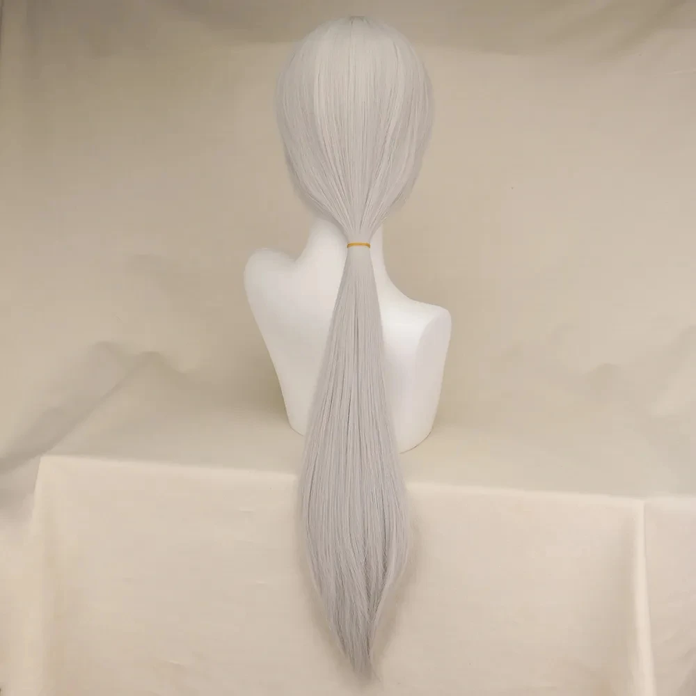 Anime Chainsaw Man Quanxi Cosplay Silver Long Wig Eyes Patch Halloween Party Role Play Heat-resistant Fiber Hair