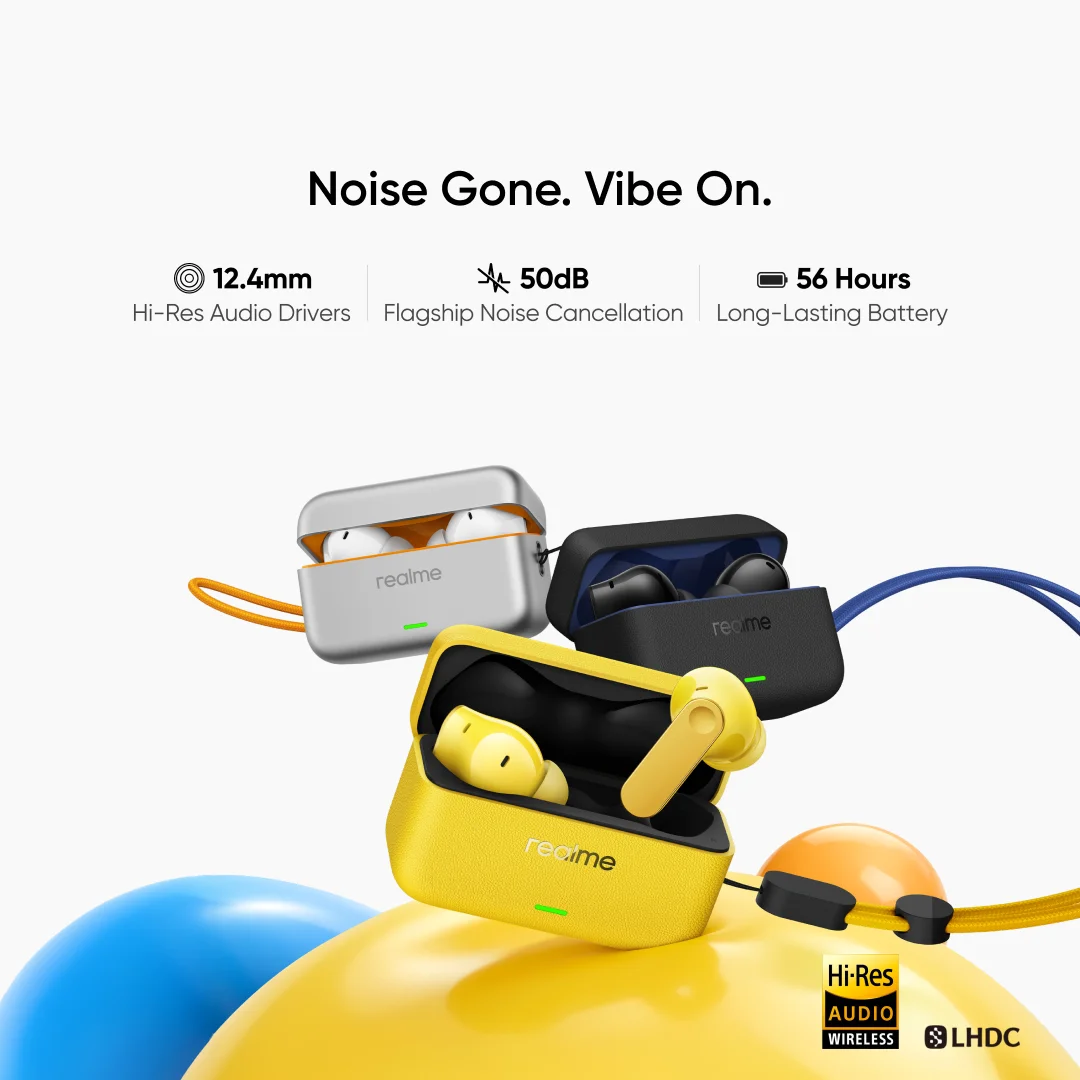 Versión global de los auriculares realme Buds T500 Pro: cancelación de ruido adaptativa de 50 dB, transductores de audio de alta resolución de 12,4 mm y diseño compacto «Candy Box» 5