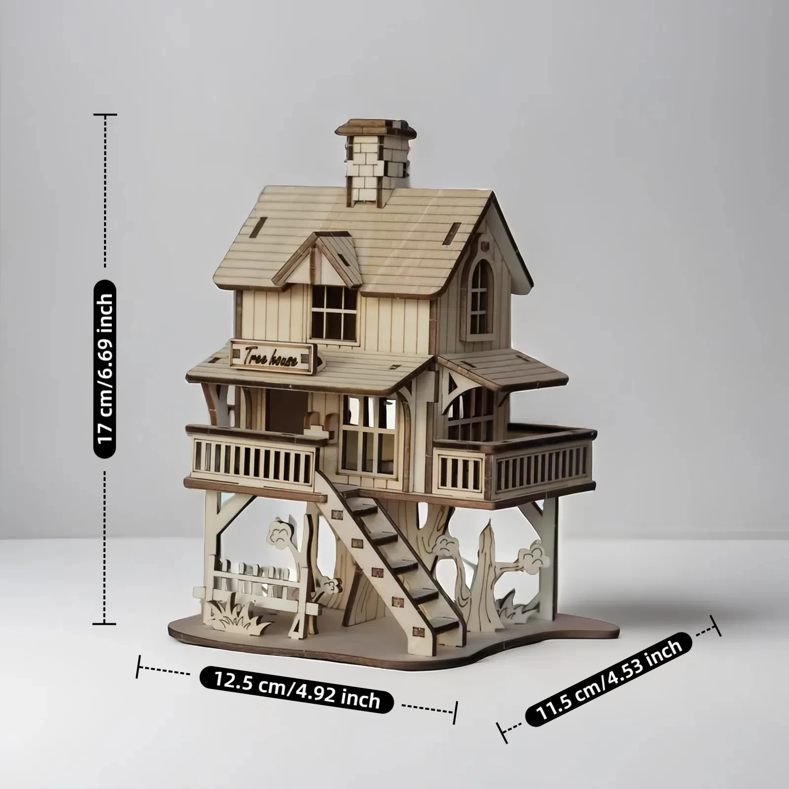 ألعاب ألغاز خشبية ثلاثية الأبعاد مناسبة للبالغين، نماذج تجميع بيت الأشجار، كتلة بناء يدوية منزل خشبي خشبي #5