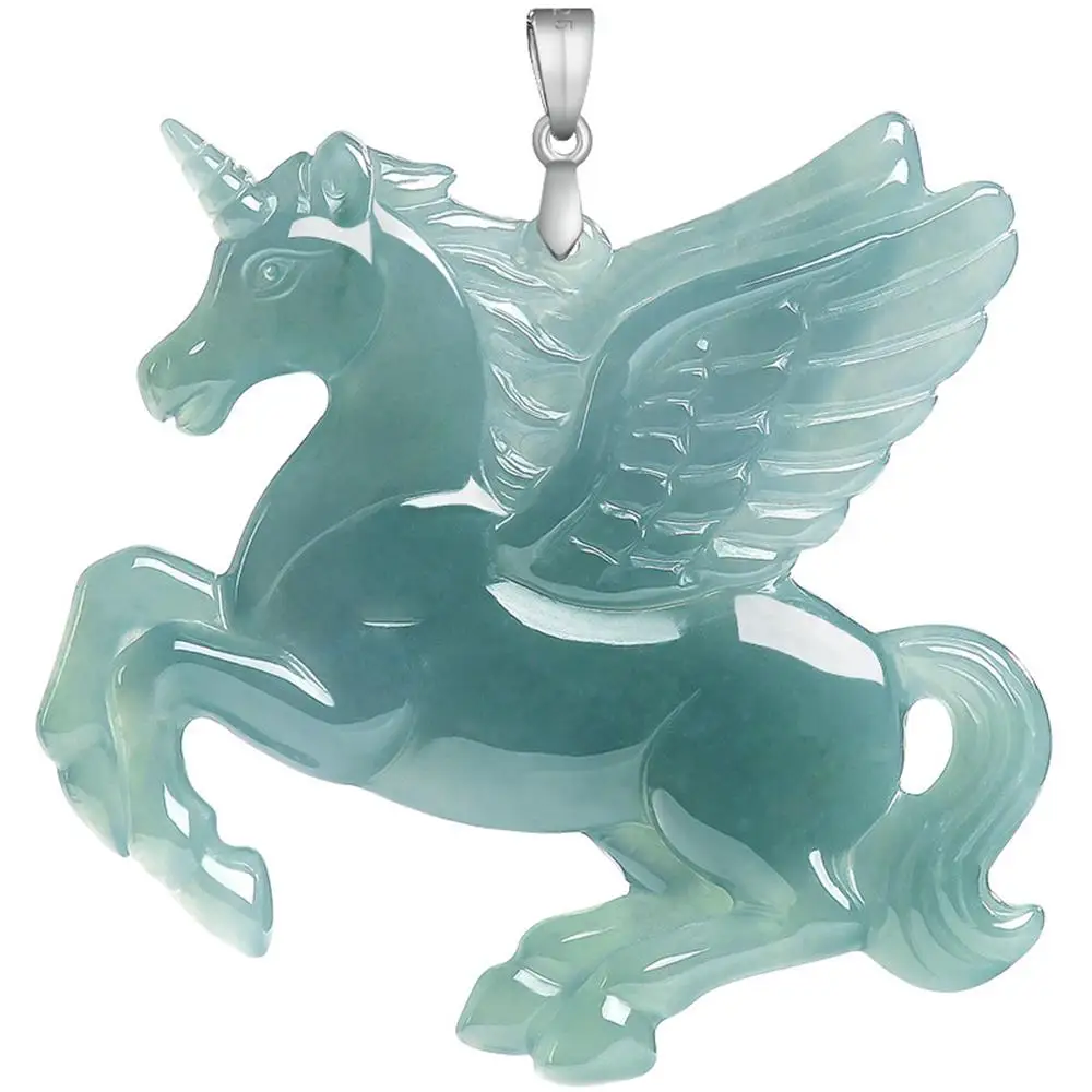 

Натуральный нефритовый кулон из жадеита класса А, синий, с эффектом звездного неба, с единорогом, инкрустированный серебром S925, высококачественное роскошное модное ювелирное украшение для пар