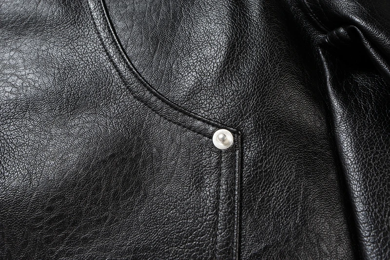 Schwarze PU-Leder Zimmermannshose mit Nieten, Doppelknie-Arbeitshose für Herren, Streetwear Hip-Hop Baggy Weite Cargo-Hose – Detail 10