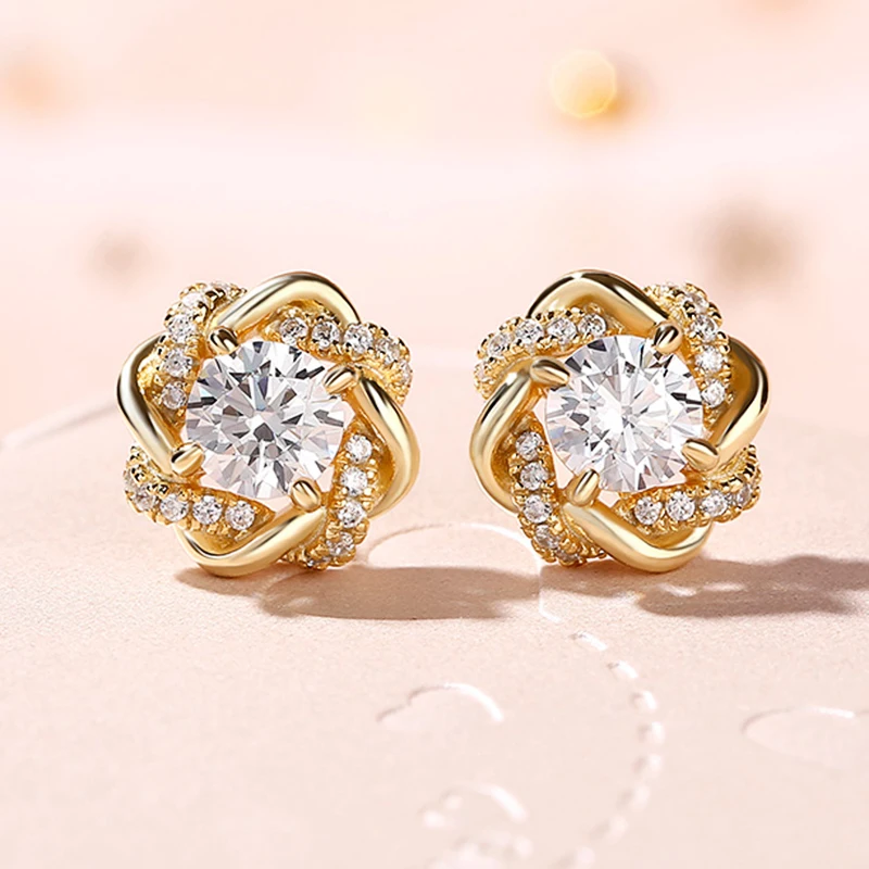 Huitan Dazzling Circle Around Design Goldfarbene Ohrstecker-Ohrringe für Frauen, brillanter Zirkonia-Temperament, süßer Schmuck